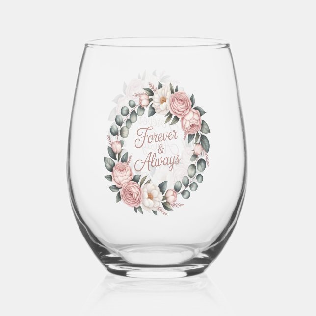 Floral Wreath “Forever & Always”  Weinglas Ohne Stiel (Vorderseite)