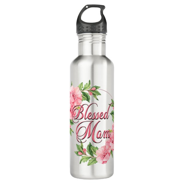 Floral Wreath Gesegnete Mama Edelstahlflasche (Vorderseite)