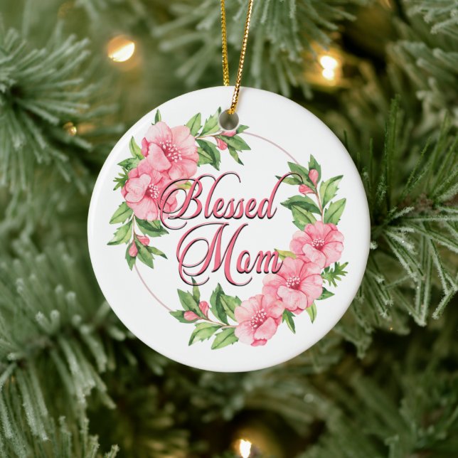 Floral Wreath Gesegnete Mama Keramik Ornament (Baum)