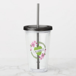 Floral Wreath Green Apple Personalisiert Teacher Acryltrinkbecher