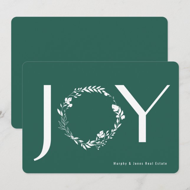 Floral Wreath Joy Logo Firmenweihnacht Einladung (Vorne/Hinten)