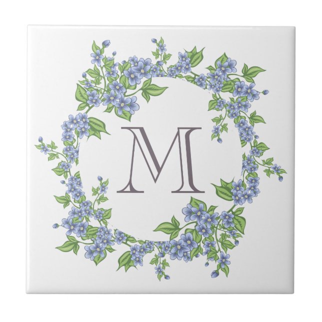 Floral Wreath Monogramm Fliese (Vorderseite)
