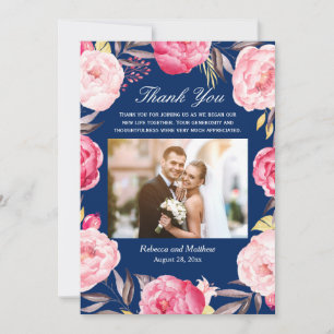 Floral Wreath Navy Blue Foto Hochzeit Vielen Dank Dankeskarte