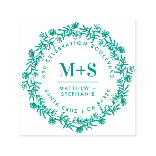 Floral Wreath Newly Weds Initials Rücksendeadresse Permastempel