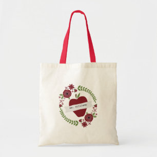 Floral Wreath Red Apple Personalisiert Teacher Tragetasche