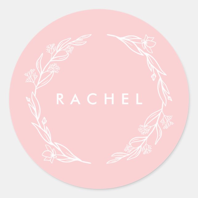 Floral Wreath Round-Label Runder Aufkleber (Vorderseite)