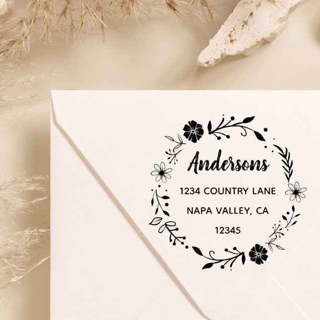 Floral Wreath | Rücksendeadresse von Familiennamen Permastempel (Von Creator hochgeladen)