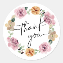 Floral Wreath Script Vielen Dank Runder Aufkleber