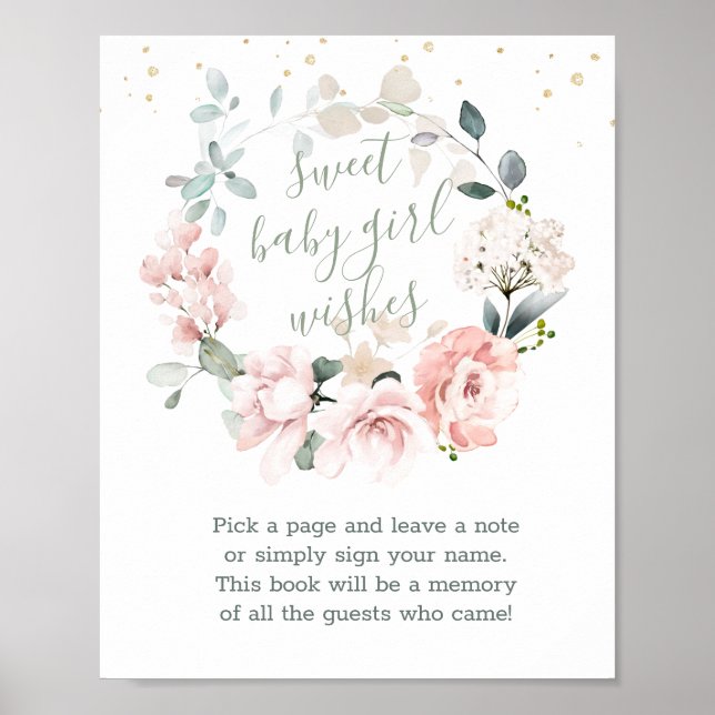 Floral Wreath Sweet Baby Dusche Gästebuchzeichen Poster (Vorne)