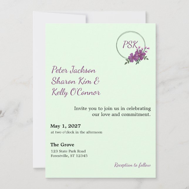 Floral Wreath Throuple Invitation (Devant)