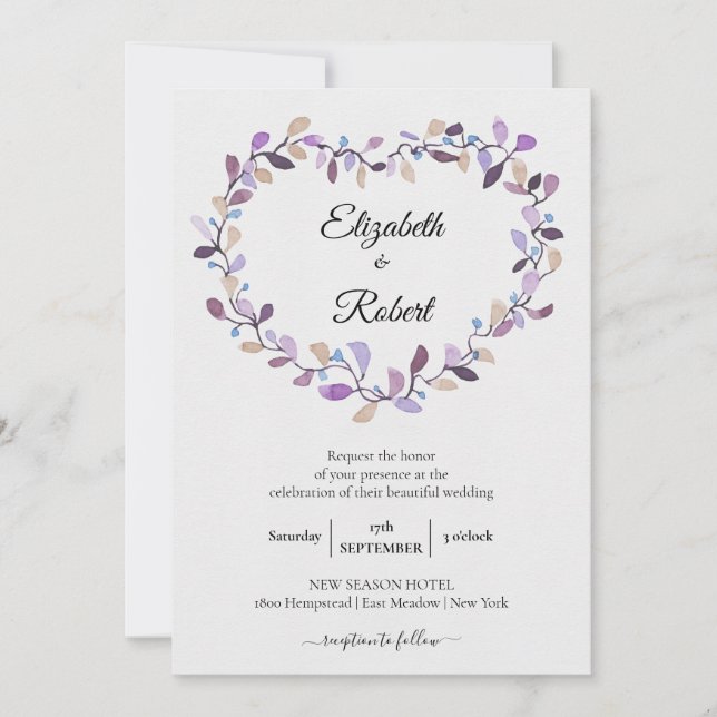 Floral Wreath | Violett Rosa Foliage Hochzeit Einladung (Vorderseite)
