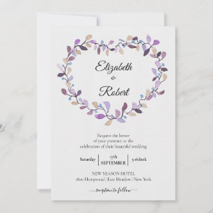 Floral Wreath   Violett Rosa Foliage Hochzeit Einladung