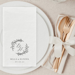 Floral Wreath Wedding Initial Monogram Serviette