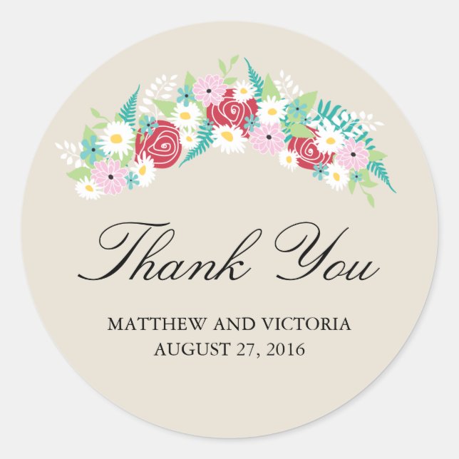 Floral Wreath Wedding Runder Aufkleber (Vorderseite)