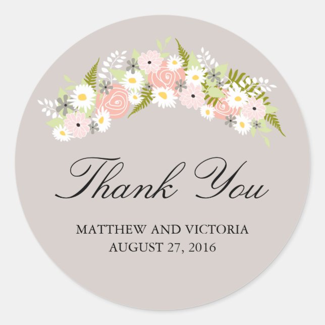 Floral Wreath Wedding Runder Aufkleber (Vorderseite)