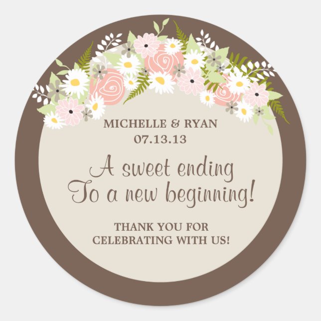 Floral Wreath Wedding Runder Aufkleber (Vorderseite)