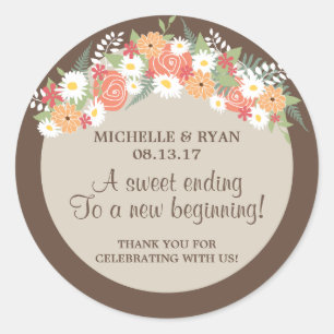Floral Wreath Wedding Runder Aufkleber