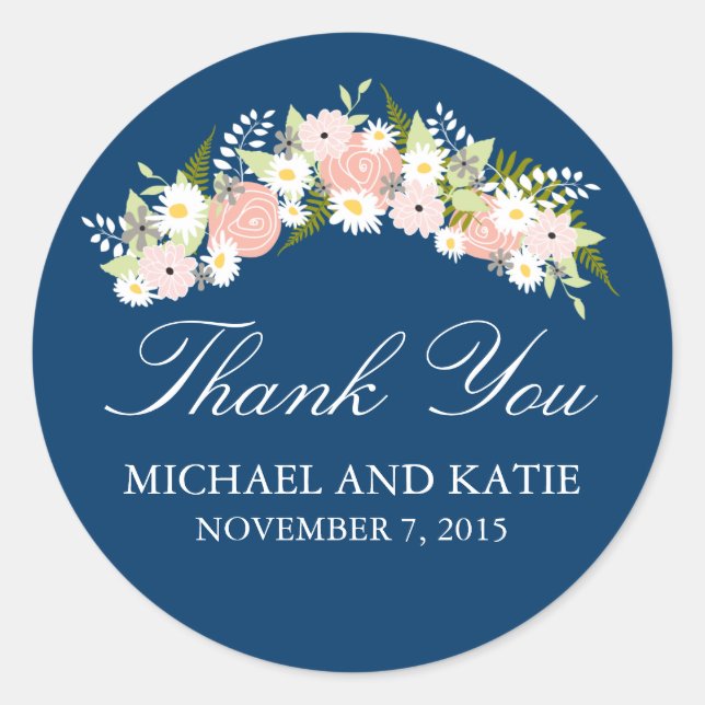 Floral Wreath Wedding Runder Aufkleber (Vorderseite)
