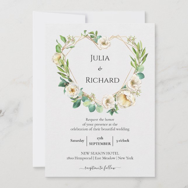 Floral Wreath | White Peony Wedding Celebration Einladung (Vorderseite)