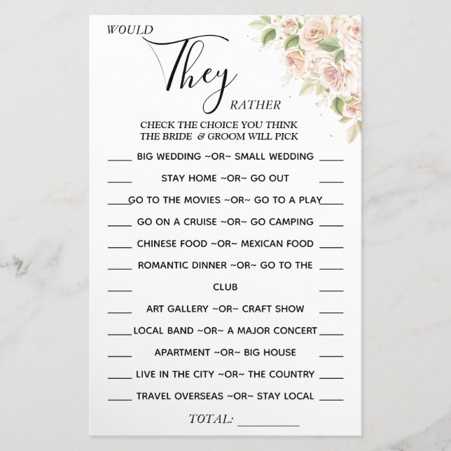 Floral Würden sie lieber eine Spielkarte duschen Flyer (Vorne)