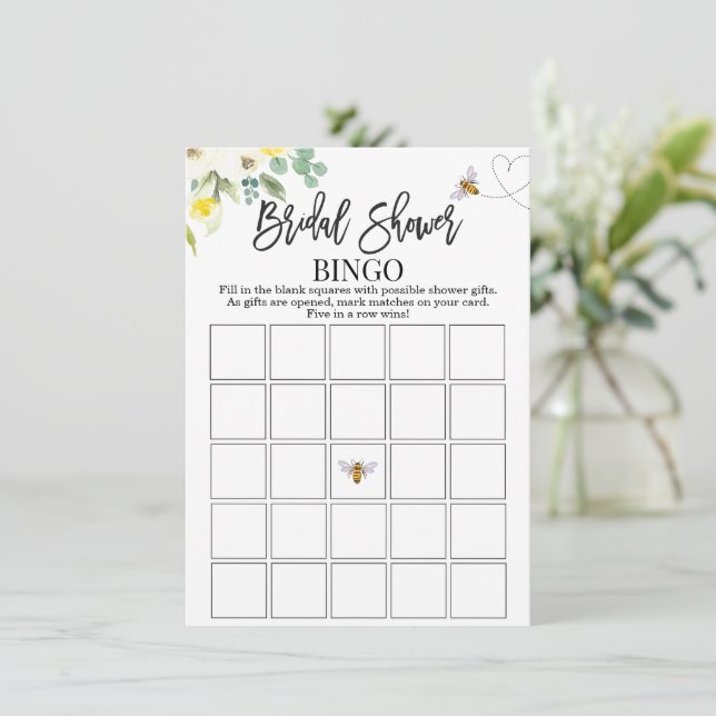 Floral Yellow Bee Bingo Game Card (Stehend Vorderseite)