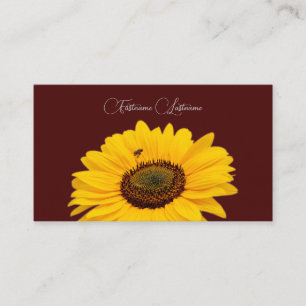 Floral yellow sunflower bee calligraphy dark red visitenkarte