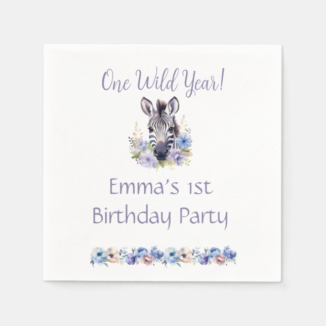 Floral Zebra Birthday Serviette (Vorderseite)