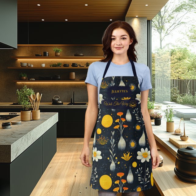 Floral Zen Kitchen Wear - Dunkelblau mit Golden Schürze (Von Creator hochgeladen)