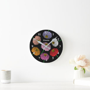 Floral Zinnia Blume personalisierte Wanduhr