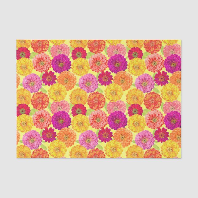 Floral Zinnia Gelb, Rosa, Orange Botanisch Seidenpapier (Vorderseite)