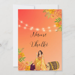 Floral Zwei Töne orange Dholki Nachteinladung Einladung