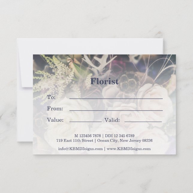 FloralCustom Foto Lila Florist Geschenkgutschein Mitteilungskarte (Rückseite)