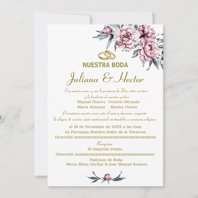 FLORALDUSTRIE PINK NUESTRA BODA EINLADUNG (Vorderseite)