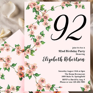 Florale 92. Geburtstagseinladung in rosafarbenem B Einladung