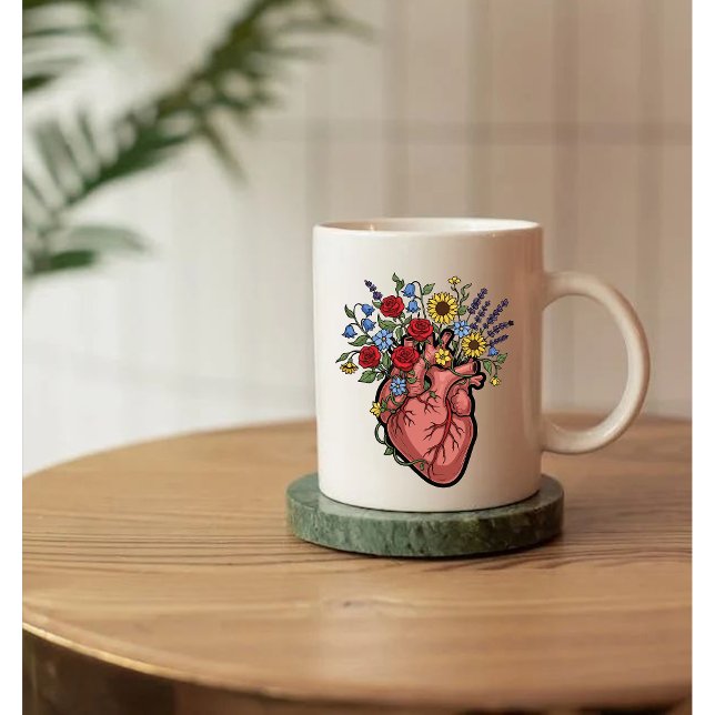 Florale anatomische Herzillustration Kaffeetasse (Von Creator hochgeladen)