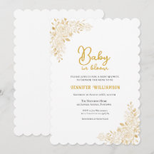 Florale Babyparty-Einladung, goldene Töne