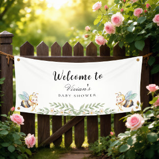 Florale Bienenstöcke und kleine Biene Baby Shower Banner