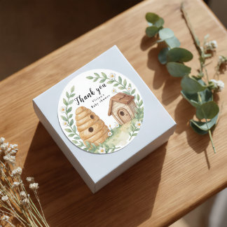 Florale Bienenstöcke und kleines Biene Danke Runder Aufkleber