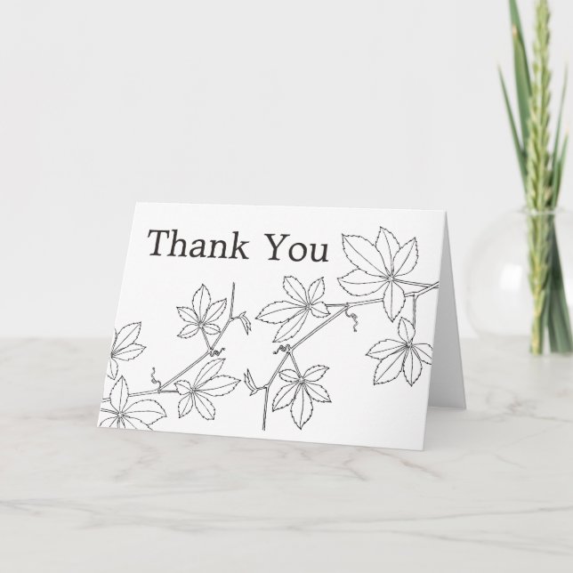 Florale Blätter Schwarz & Weiß Vielen Dank Dankeskarte (Vorderseite)