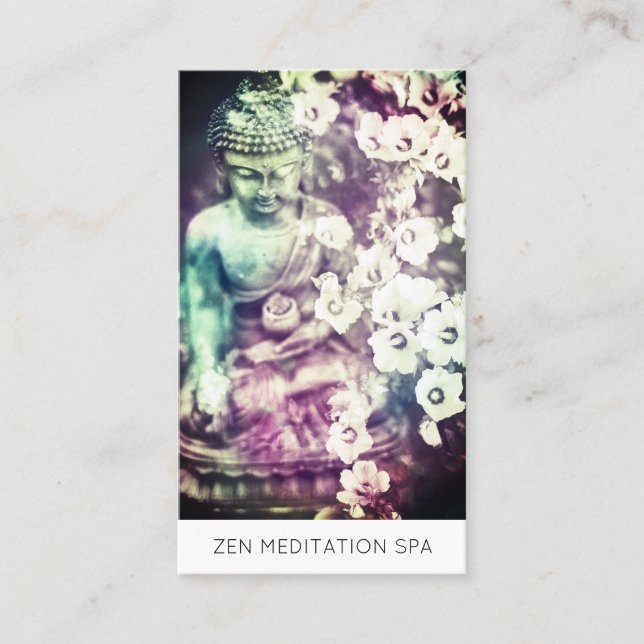 *~* Florale Blume Buddha QR Meditation Visitenkarte (Vorderseite)