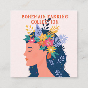 Florale Boho-Illustration Ohrhänger Displaykarte Quadratische Visitenkarte