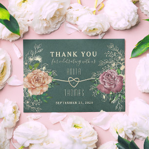 Florale Boho Smaragdgrüne Hochzeit Dankeskarte