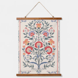 Florale Botanik Wandteppich Mit Holzrahmen