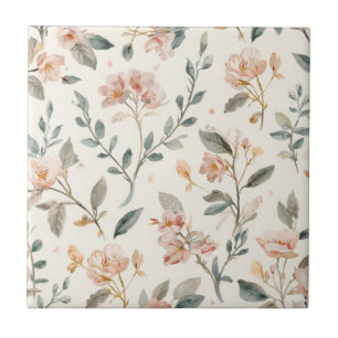 Florale Botanische Aquarellblätter Beige Gemalt Fliese