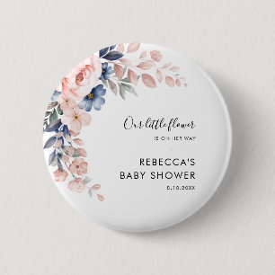 Florale Botanische Rosa Blätter Babyparty Button