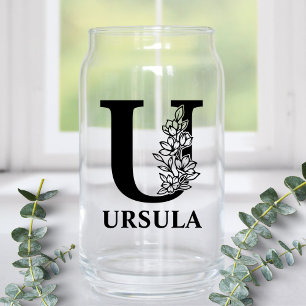 Florale Buchstaben U Monogramm und Personalisierte Dosenglas