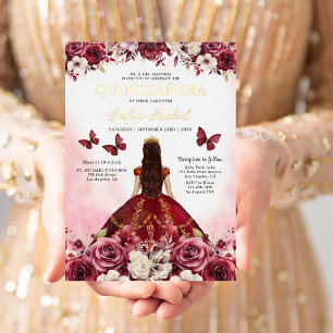 Florale Burgunder Schmetterling Prinzessin Quincea Folieneinladung
