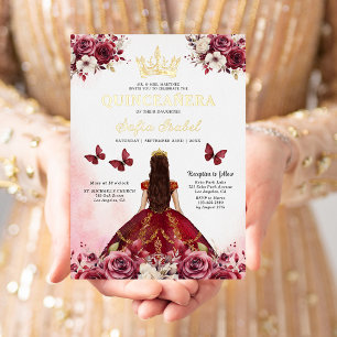 Florale Burgunder Schmetterling Prinzessin Quincea Folieneinladung