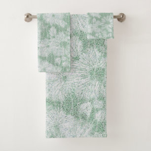 Florale Daisy samtiges Mintgrün  Badhandtuch Set
