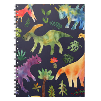 Florale Dinosaurier: Wasserfarben-Stoffdesign Notizblock